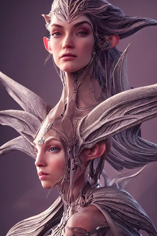 Prompt: beautiful biomechanical impish elven incredible hair, masterpiece crystalline incrustations, hyperdetailed face, elegant pose, movie still, intricate, octane render, cinematic lighting, cgsociety, unreal engine,