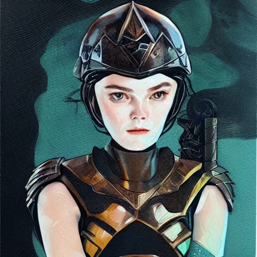 Prompt: Elle Fanning in Valkyrie armor picture by Sachin Teng, asymmetrical, dark vibes, Realistic Painting , Organic painting, Matte Painting, geometric shapes, hard edges, graffiti, street art:2 by Sachin Teng:4