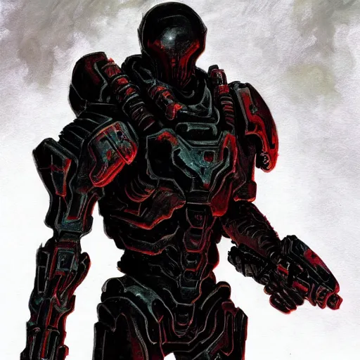 Image similar to doom slayer, painted by tsutomu nihei, painted by stanley lau