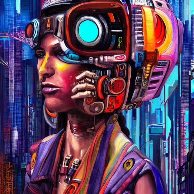 Prompt: a beautiful painting cyberpunk jibaro, by alberto mielgo movie art