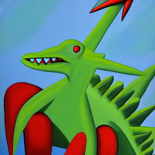 Image similar to a painting of sceptile in the style of yves tanguy