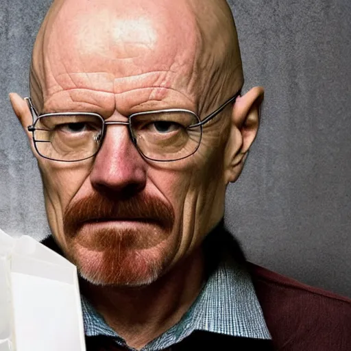 Prompt: a real life person who looks a lot like walter white after he turned into pizza