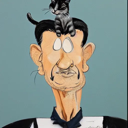 Prompt: a detailed portrait painting of a man with a cat on his back by gerald scarfe