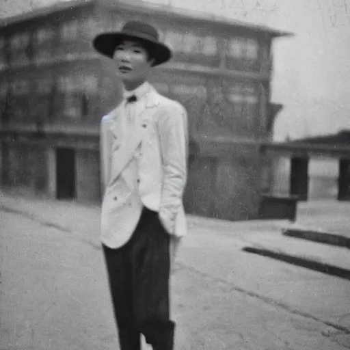 Prompt: 1920s photograph of Junkook from BTS, focus 35mm film look