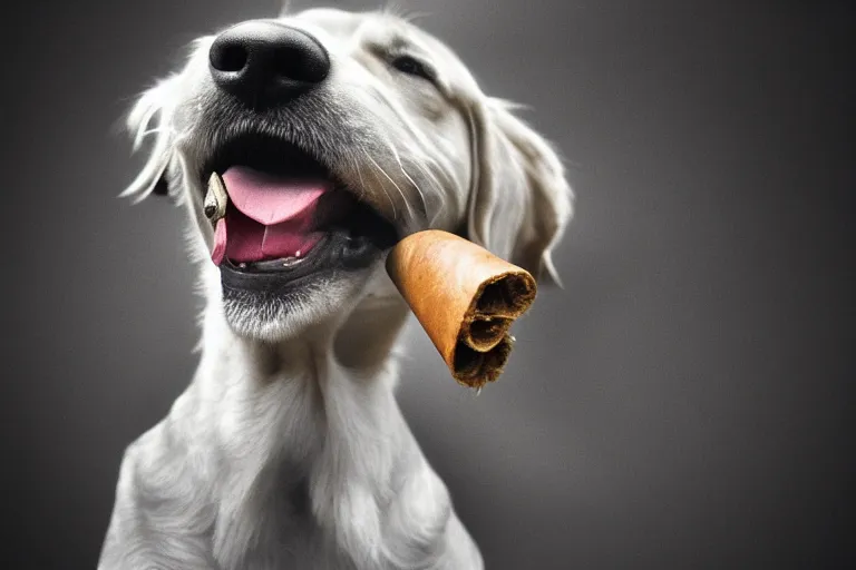 Image similar to ultra realistic photo of a dog smoking a cigar, photorealistic, 8 k, hd