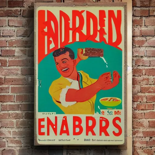 Prompt: energy bars poster, 50s style, vintage