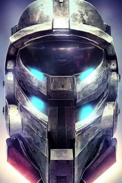 Image similar to robot ninja mask helmet halo master chief radiating a glowing aura global illumination ray tracing hdr fanart arstation by ian pesty and katarzyna da „ bek - chmiel