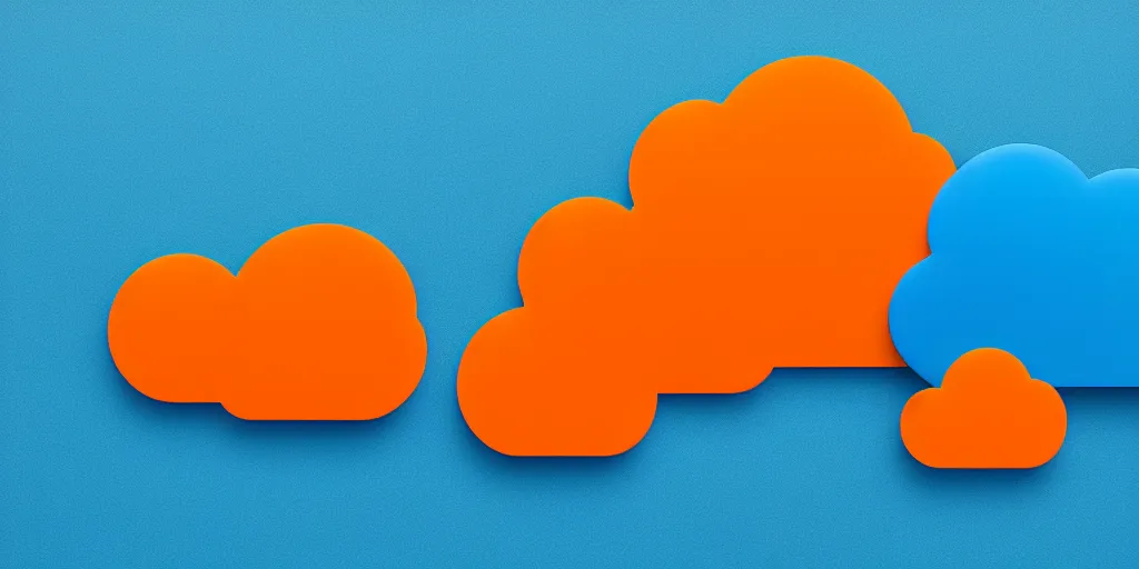 Image similar to Personal Computer, Server, Cloud Server. Minimalistic design, contemporary design, infographics. Logo. Blue, cyan and orange palette. Vivid, 8K, Epic, Masterpiece