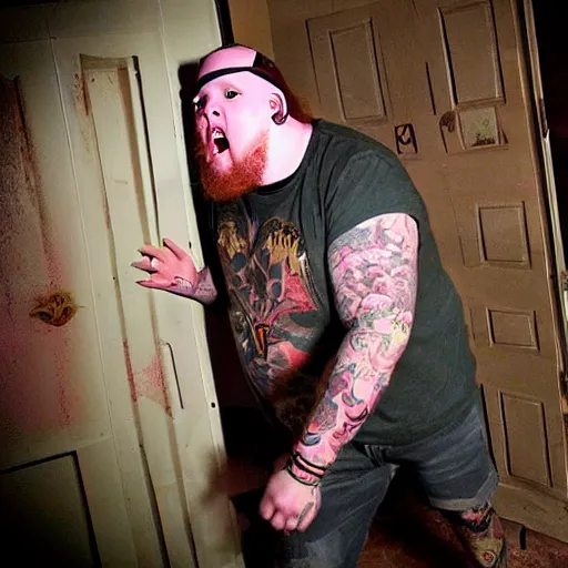 Prompt: timthetatman frightened inside a haunted house