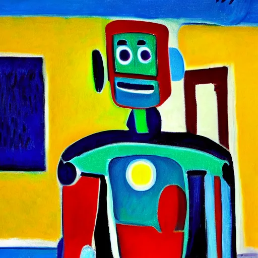 Prompt: a friendly robot, digital painting by Henri Matisse, 4k wallpaper, beautiful masterpiece