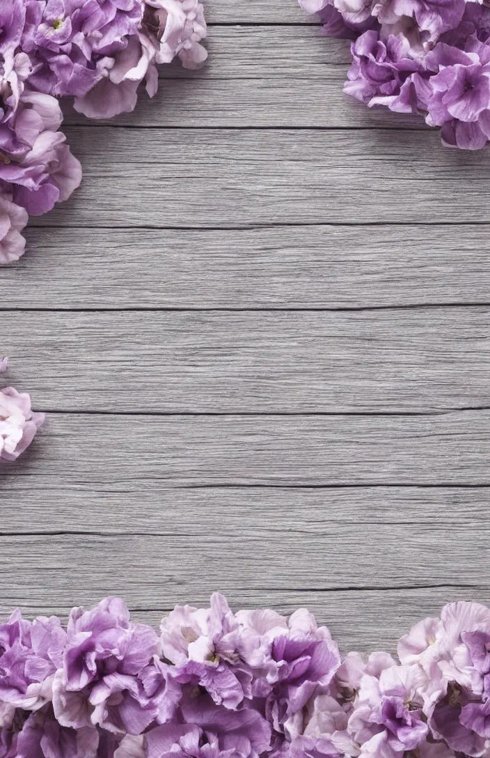 Prompt: light and clean soft cozy background image with soft, light - purple flowers on pale gray rustic boards, background, cottagecore, photorealistic, backdrop for obituary text