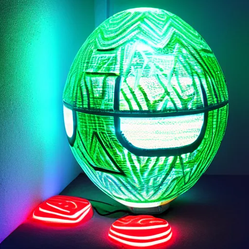 Image similar to tron dinosaur egg made up of glowing electric plates. cinestill