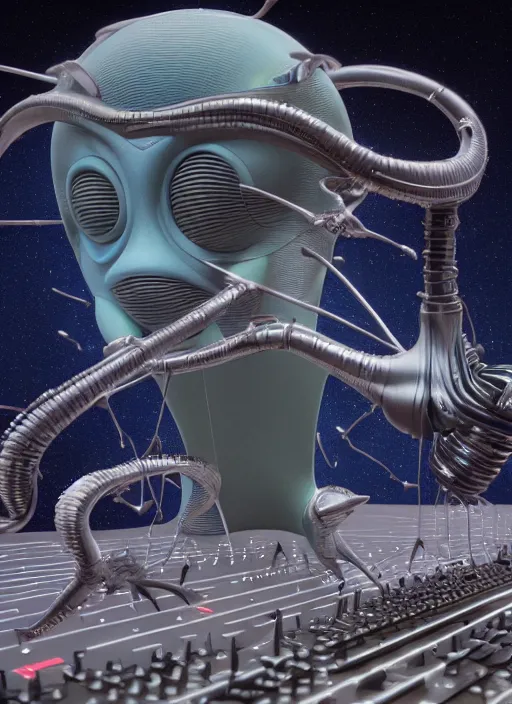 Prompt: strange surrealist detailed electronic musical-instruments!! in alien worlds, by Michael Whelan and Pixar, photorealistic, 3d render, award winning render, unreal engine, octane render, studio lighting, 8k, hd