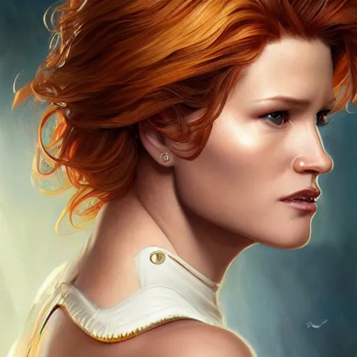 Image similar to ultra realistic illustration, bella thorne as captain janeway, intricate, elegant, highly detailed, digital painting, artstation, concept art, smooth, sharp focus, illustration, art by artgerm and greg rutkowski and alphonse mucha