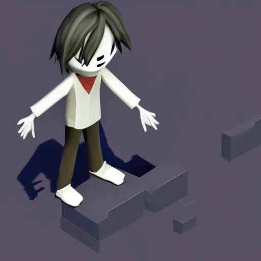 Image similar to low polygon jeff the killer on a white background, isometric, ultra hd, octane render