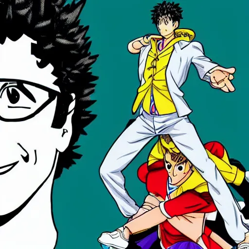 Prompt: Andy Samberg in the style of Yoshihiro Togashi from Hunter x Hunter, manga, high detail