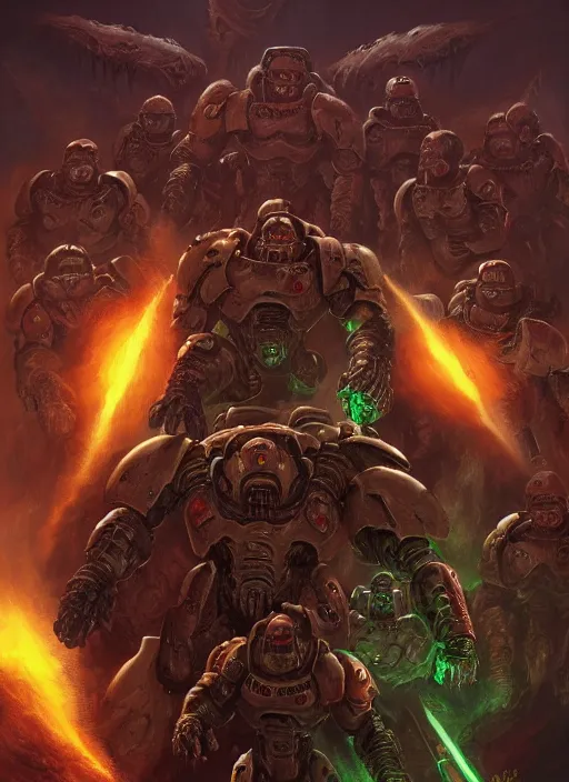 Image similar to ( doom ) cover featuring doom guy!! space marine!! surrounded by demons, by jimmy presler, artstation, vivid gaze