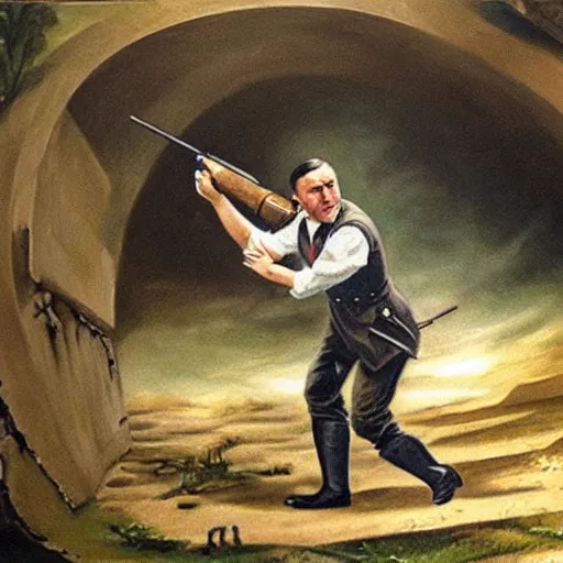 Image similar to a beautiful complex painting of adolf hitler shooting himself in his bunker