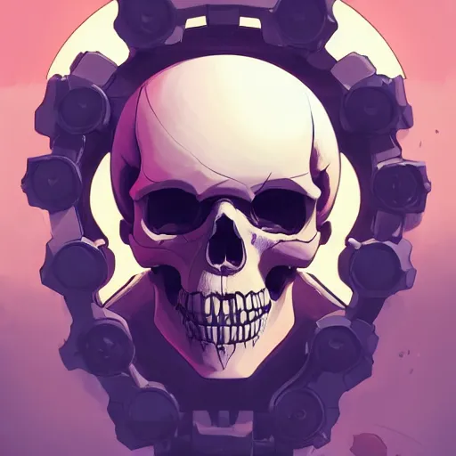 Image similar to a mechanical skull face monster minimalist comics, behance hd by jesper ejsing, by rhads, makoto shinkai and lois van baarle, ilya kuvshinov, rossdraws global illumination ray tracing hdr radiating a glowing aura