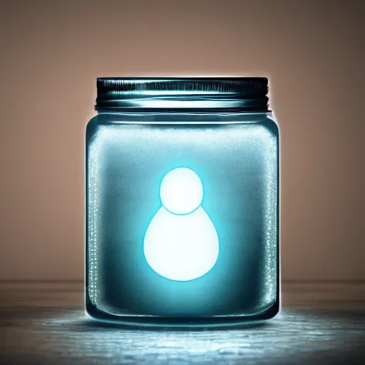 Image similar to a glowing ghost contained in a jar, realistic illumination