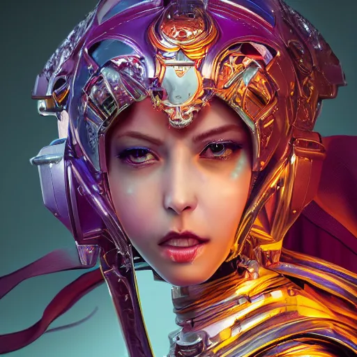 Image similar to studio portrait of lawful good colorful female holy mecha paladin absurdly beautiful, elegant, young sensual graceful woman, ultrafine hyperrealistic detailed face illustration by kim jung gi, irakli nadar, intricate linework, sharp focus, bright colors, matte, octopath traveler, final fantasy, unreal engine highly rendered, global illumination, radiant light, intricate environment