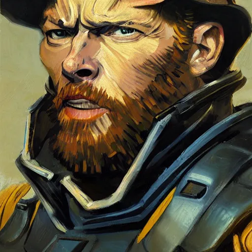 Prompt: greg manchess portrait painting of armored van gogh as overwatch character, medium shot, asymmetrical, profile picture, organic painting, sunny day, matte painting, bold shapes, hard edges, street art, trending on artstation, by huang guangjian, gil elvgren, ruan jia, randy vargas, greg rutkowski