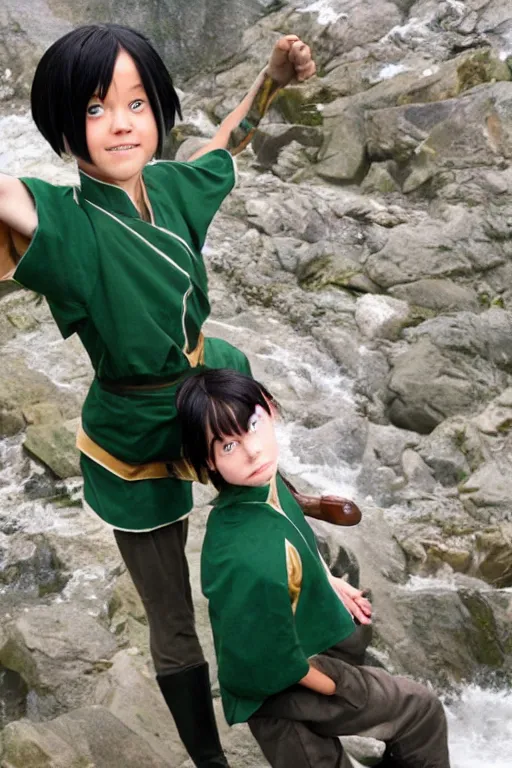 Prompt: a photo of real life toph from avatar