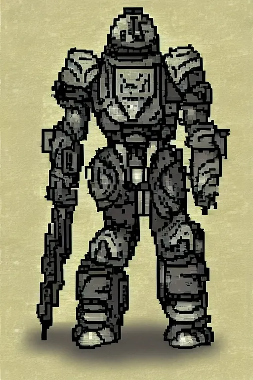 Image similar to Power armor from Fallout, pixel art, digital art