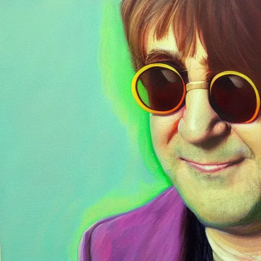 Prompt: elton john lennon wearing an outfit with green apple designs, oil painting, ultradetailed, artstation