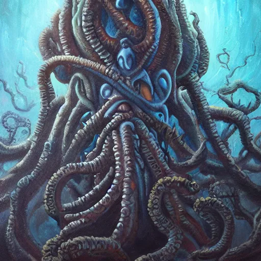 Image similar to lovecraftian old god with the hunting ground of everdreams oil painting. oil on canvas. award winning. dramatic. trending on artstation 8 k