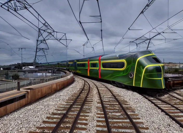 Image similar to A train that looks like a snake. This advanced train was designed to look like a snake.