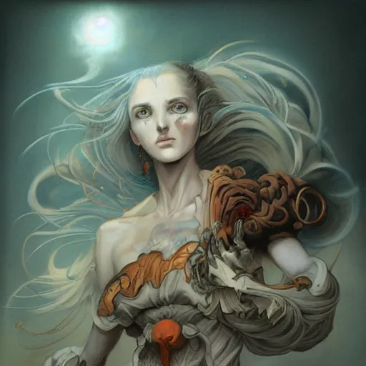 Image similar to a painting in the style of ayami kojima and in the style of peter mohrbacher.