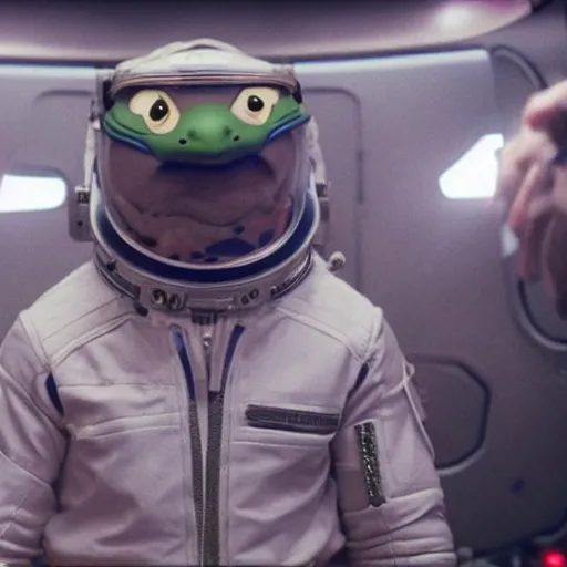 Prompt: Ryan Gosling as a ninja turtle to fight aliens in space, 4k , cinema,