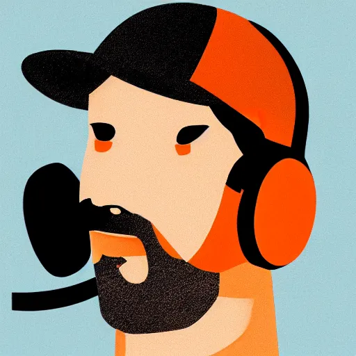 Image similar to streamer on twitch with black hat, stubble, ginger hair, orange hair, black cap, stubbles, red headphones, in the style of tatsuro kiuchi, art, abstract