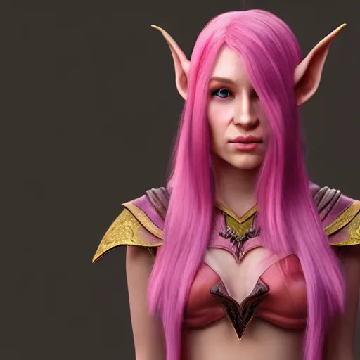 Image similar to attractive cleric half elf woman with pink hair, beautiful, 4 k, 8 k, unreal render, cinematic lighting