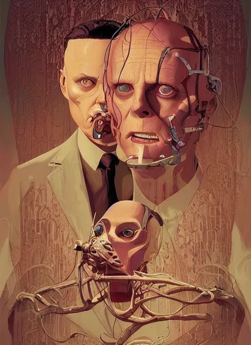 Prompt: poster artwork by Michael Whelan and Tomer Hanuka, Karol Bak of the Hannibal Lector, from scene from Twin Peaks, clean