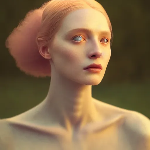 Image similar to photographic portrait of a stunningly beautiful english renaissance female in soft dreamy light at sunset, beside the river, soft focus, contemporary fashion shoot, in a denis villeneuve and tim burton movie, by edward robert hughes, annie leibovitz and steve mccurry, david lazar, jimmy nelsson, extremely detailed, breathtaking, hyperrealistic, perfect face, octane render