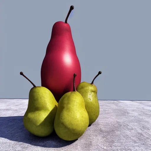 Prompt: floating gas cylinder with 10 pears on top, photo realistic, award winning