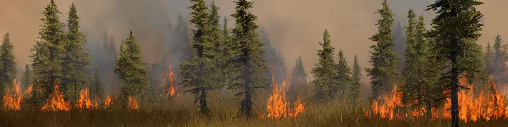 Image similar to source engine skybox of national woods burning, highly detailed render