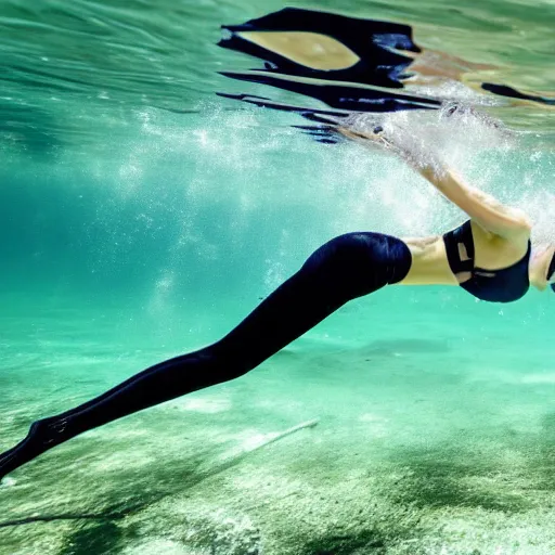 Image similar to woman with a long flowing dress swimming underwater