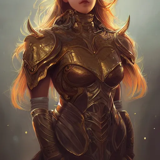 Image similar to portrait knights of Zodiac girl, golden and copper armor, sci-fi, fantasy, intricate, very very beautiful, elegant, highly detailed, digital painting, artstation, concept art, smooth, sharp focus, illustration, art by WLOP and tian zi and artgerm