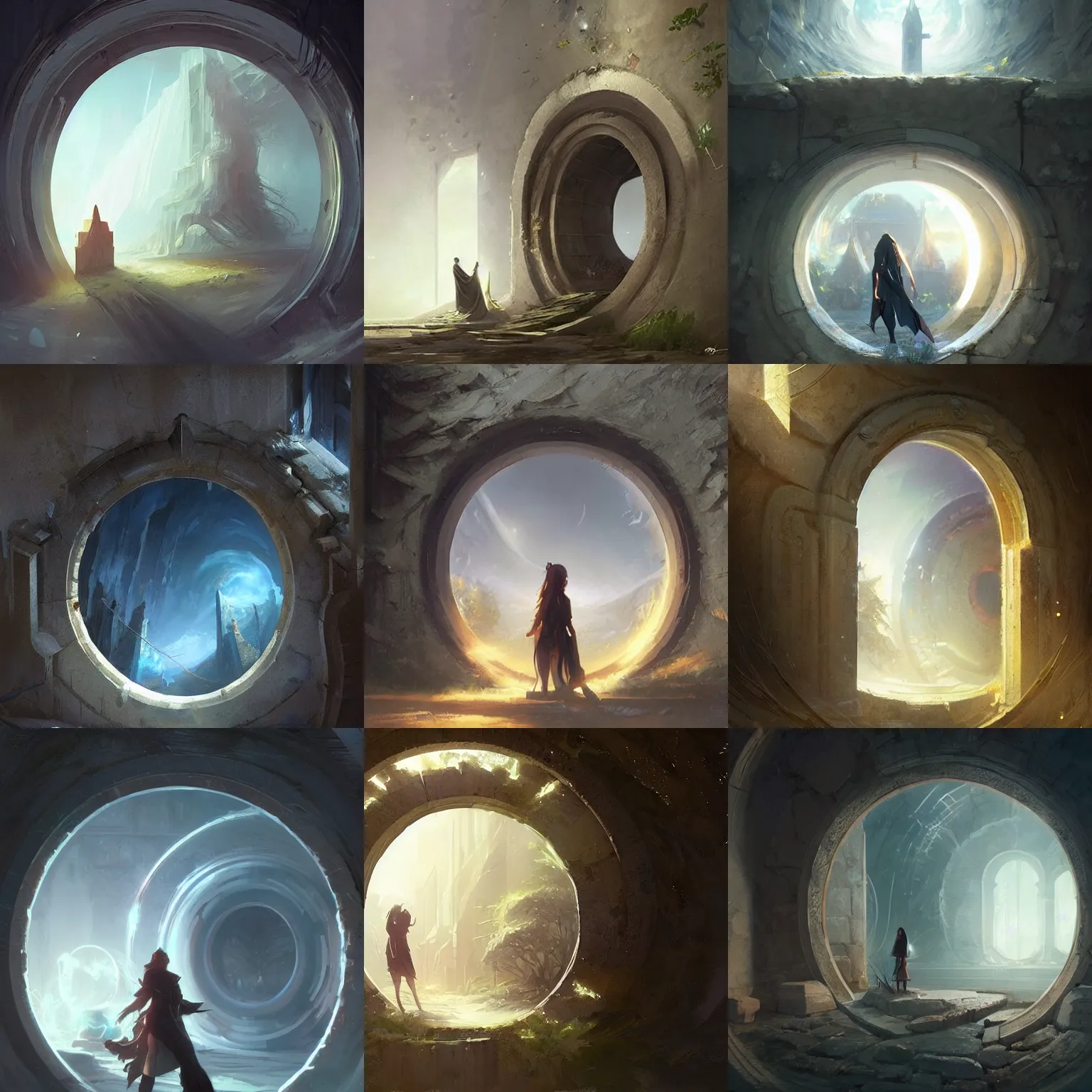 Prompt: wall with a circular magic portal to another world. dynamic perspective, ethereal, rich estate, fantasy, smooth, sharp focus, high detailed digital art trending in artstation. artist greg rutkowski