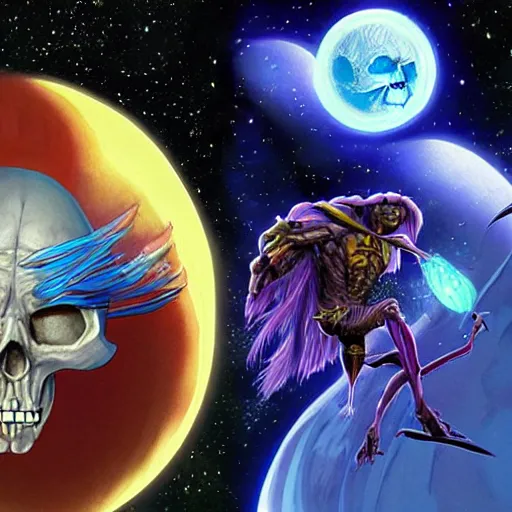 Image similar to skeletor and the dark crystal in space, 3 d, concept art