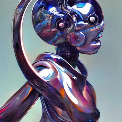 Image similar to scifi futurism automaton minimalism chrome by peter mohrbacher art Hajime Sorayama airbrush hyperrealism model abstract shatter fragments cubism futurism pastel blue soft flat minimal minimalism portrait face jackson pollock ukiyo-e lithograph mark ruthko swirl escape noise shimmer glow paint