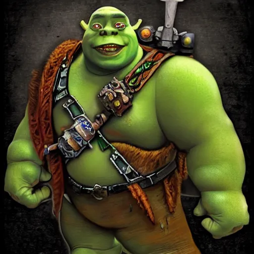 Image similar to Shrek as a Ork from warhammer 40k, concept art