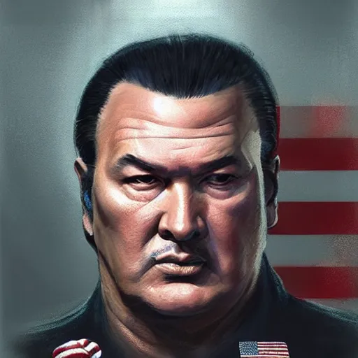 Prompt: sad steven seagal in jail cell, cell bars, cell bars, cell bars, cell bars, cell bars, cell bars, intricate, highly detailed, digital painting, artstation, concept art, smooth, sharp focus, illustration, art by greg rutkowski, patriotic!!!!, american flag, american flag, american flag