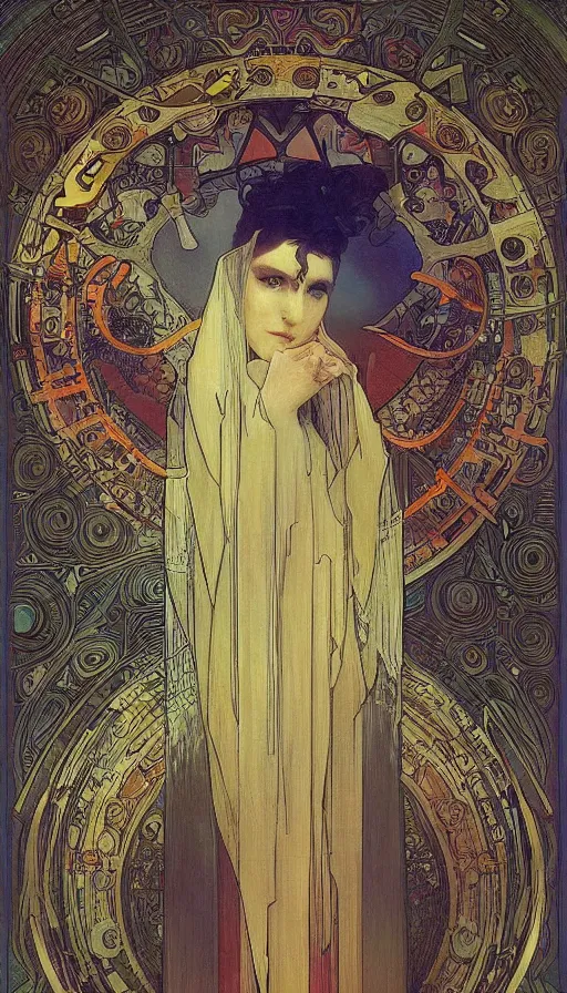 Prompt: techno artwork, by alfons maria mucha