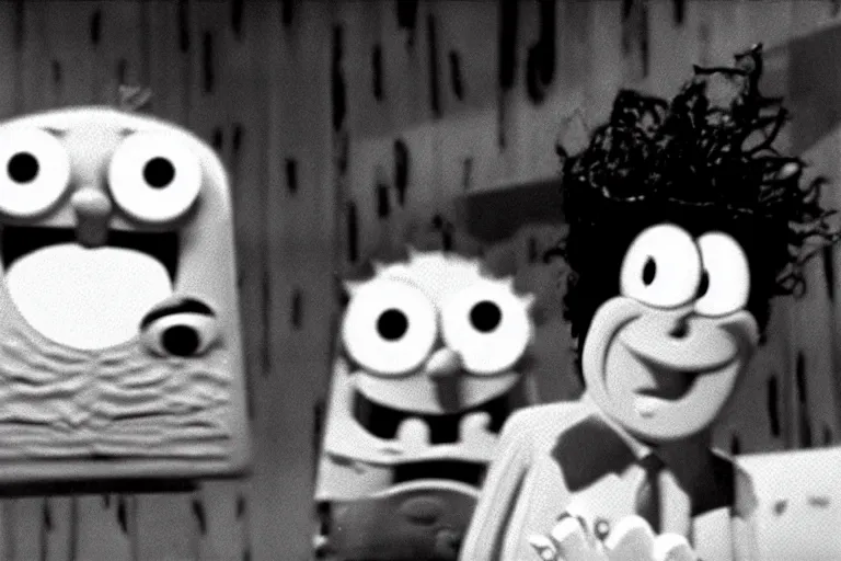 Prompt: eraserhead in a spongebob episode 35mm film