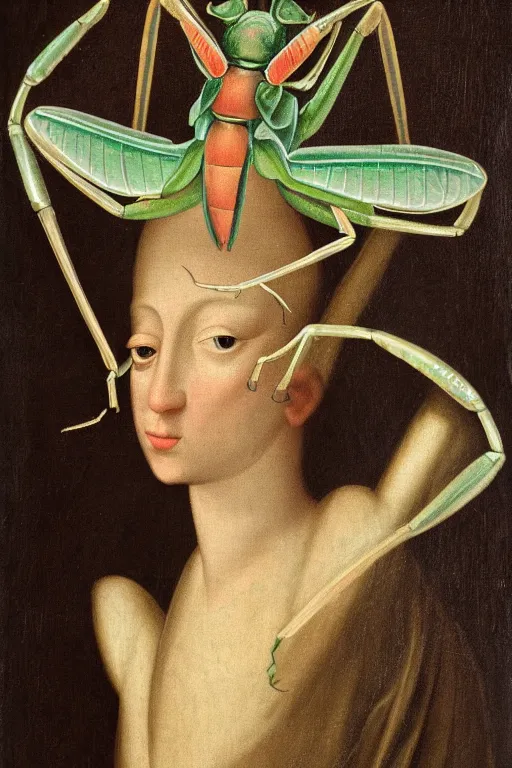 Image similar to renaissance portrait of praying mantis