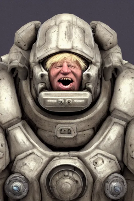 Image similar to portrait of boris johnson in starcraft terran marine power armor, concept art by wayne reynolds, high quality 3 d render hyperrealist very cute muted color fluffy! highly detailed, vray smooth, soft indoor light, low angle, uhd 8 k, sharp focus